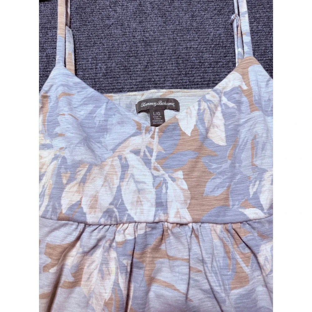 Tommy Bahama Floral Camisole Dress Womens Tan Blue Excellent Tropical Casual - Picture 3 of 8
